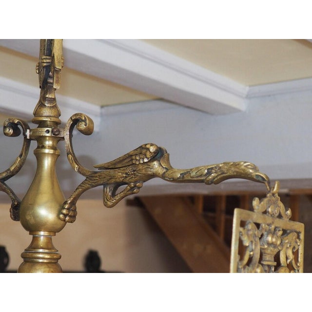 Antique Gothic Brass Dragon Griffin Chandelier, 1890s For Sale - Image 9 of 11