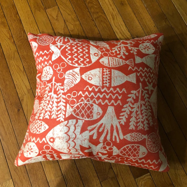 Boho Chic Orange Coral Fish Pillow Cover For Sale - Image 3 of 5
