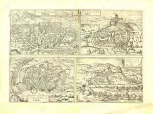 Franz Hogenberg - View of 4 Ancient German Cities - Original Etching