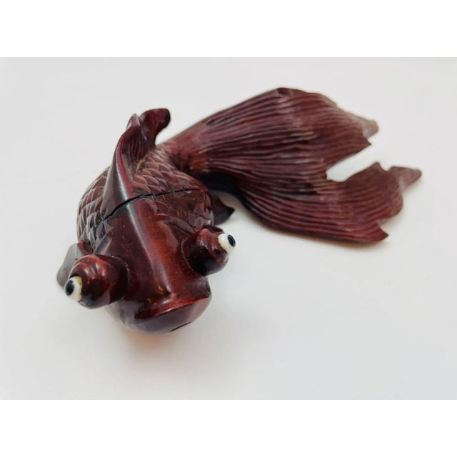 Japanese Hand Carved Wood Koi Fish Sculpture 1920 For Sale - Image 4 of 12