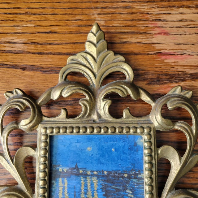 Vintage Ornate Cast Brass Art Nouveau Picture Frame Holds 4 X 6 Picture For Sale - Image 13 of 13