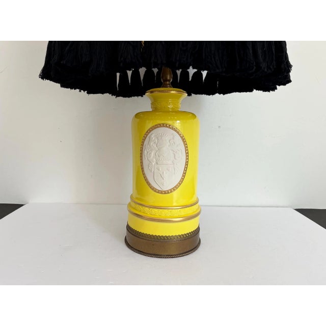 Canary Yellow 1940s Coat of Arms Lamp & Shade For Sale - Image 8 of 17