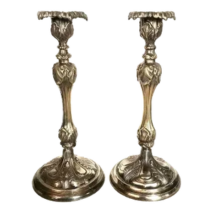 Vintage Silverplate Tall Candle Sticks Art Nouveau Reposées