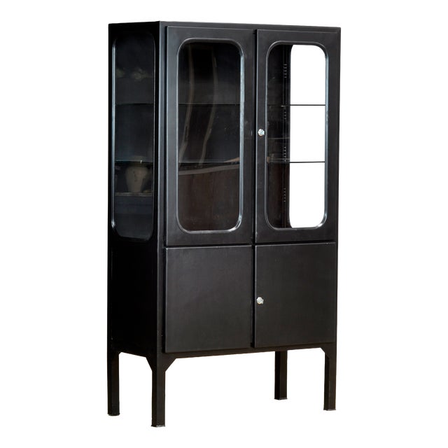 Vintage Medical Cabinet in Iron and Glass, 1970s For Sale