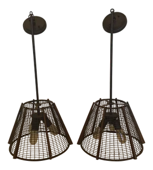 Metal Industrial Hanging Light Fixtures - a Pair