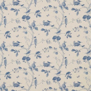 Sanderson Woodland Chorus Fabric in Indigo/Linen For Sale