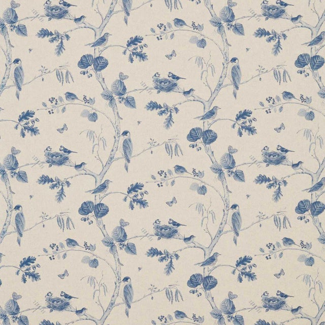 Sanderson Woodland Chorus Fabric in Indigo/Linen For Sale