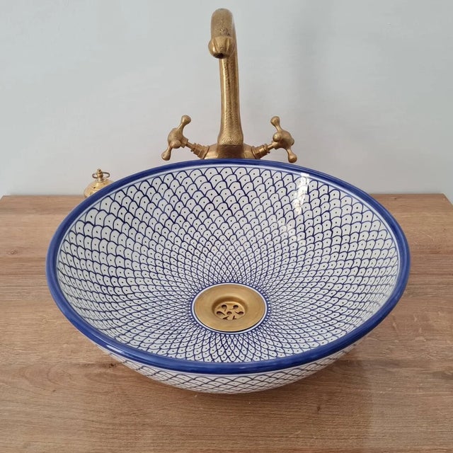 Not Yet Made - Made To Order Contemporary Zerka' Ceramic Sink Bowl Painted With Fish Eyes For Sale - Image 5 of 7