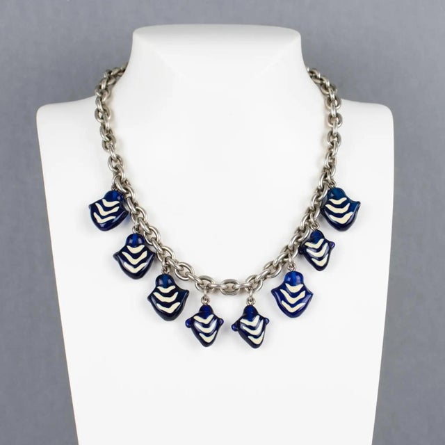 Contemporary Kenzo Paris Silvered Metal Necklace with Murano Glass Charms For Sale - Image 3 of 8