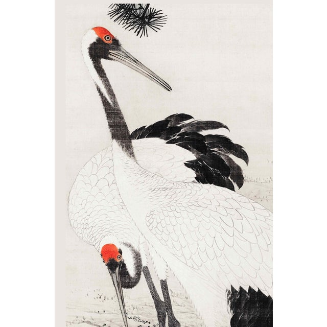 A masterwork of Japanese painting, this vintage art print reproduction features Japanese Cranes and Pine Tree by artist...