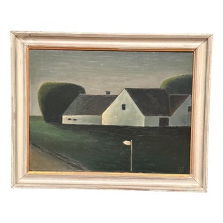 Svend O. Frederiksen, Houses and Trees, 1950s, Oil on Panel, Framed For Sale