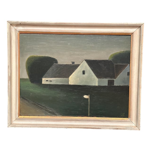 Svend O. Frederiksen, Houses and Trees, 1950s, Oil on Panel, Framed For Sale