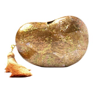 Lucia Bean Minaudiere in Beige Shell Inlay For Sale