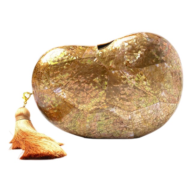 Lucia Bean Minaudiere in Beige Shell Inlay For Sale