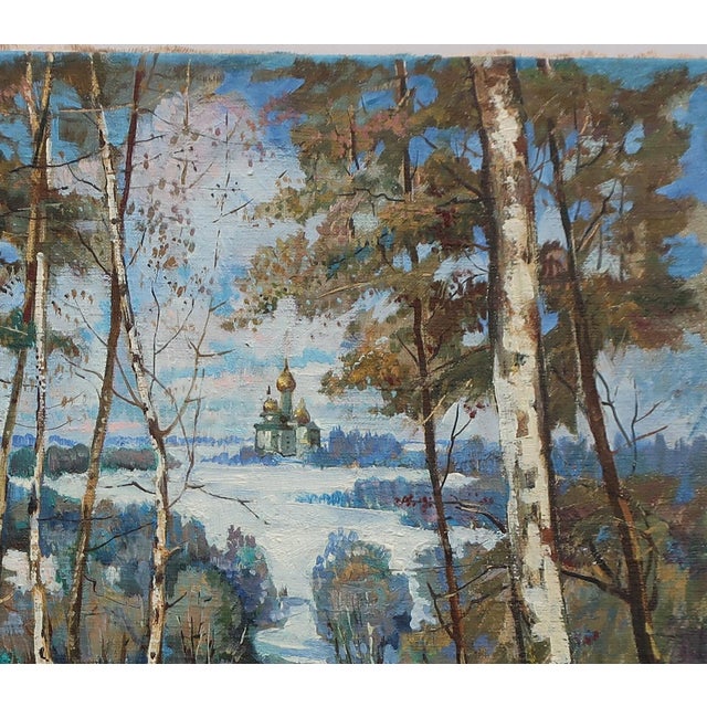 Realism Winter Landscape Oil Painting, Antique Impressionism, Ukrainian Artist 60-70 For Sale - Image 3 of 6