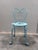 Antique French Wrought Iron Heart-Back Bistro Chairs, Pair, Original Chippy Blue Paint For Sale - Image 9 of 10