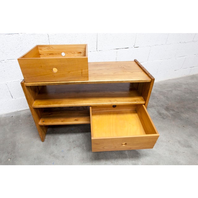 Wood Low Elm Cabinet with Drawer from Maison Regain, 1960s For Sale - Image 7 of 18