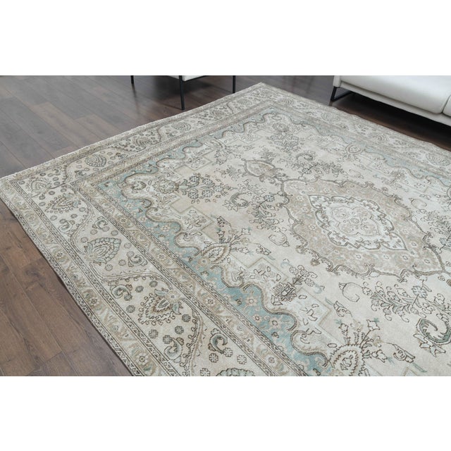 1970s 1970s Vintage Persian Handmade Wool Cotton Beige Area Rug For Sale - Image 5 of 11