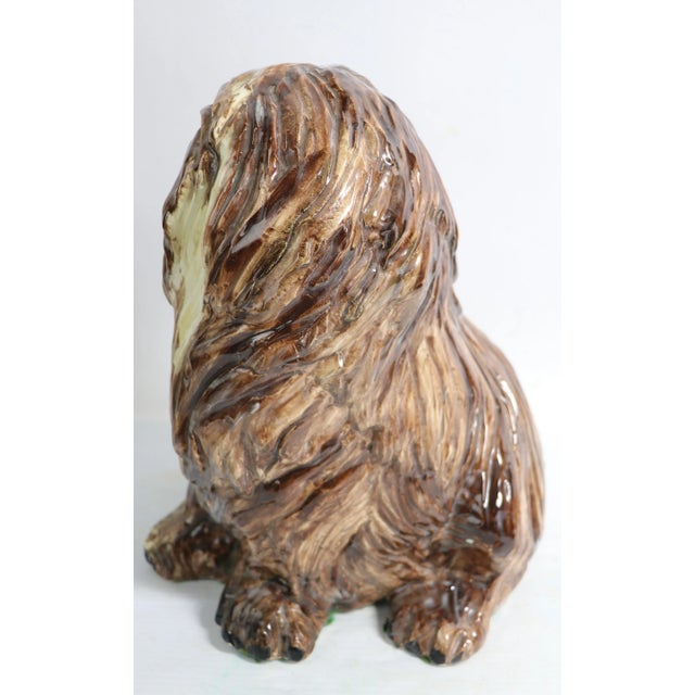 Mid-Century Modern Glazed Majolica Ceramic Pekingese Dog Figure For Sale - Image 3 of 9