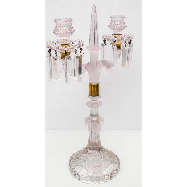 French Vintage French Dual Armed Glass Crystal Candelabra For Sale - Image 3 of 4