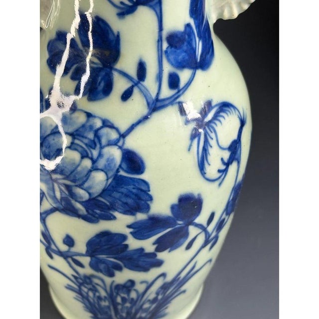 Ceramic Chinese Fô Dogs Vase with Collar and Peonies Decor, 19th Century For Sale - Image 7 of 11