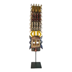 Vintage Colorful Burkina Faso Mali Mask on Stand
