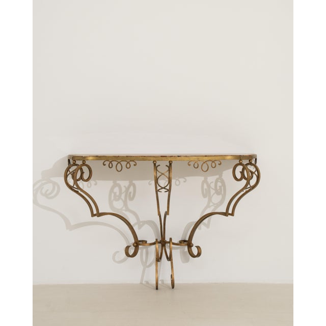 Art Deco Wrought Iron Consola Table With Marble Top For Sale In Greensboro - Image 6 of 11