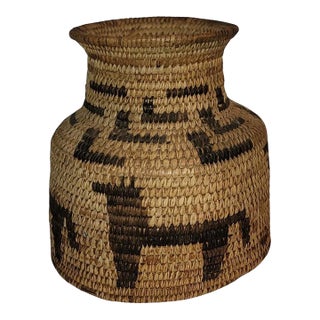 Mid 20th Century Pictorial Hand Woven Hoya Indian Basket For Sale