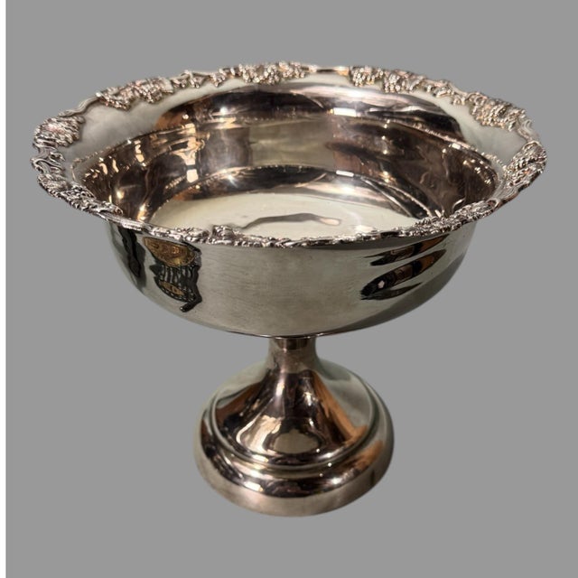 Victorian Vintage Silverplate Compote Serving Dish Bowl Embossed Grape & Vine Border For Sale - Image 3 of 8