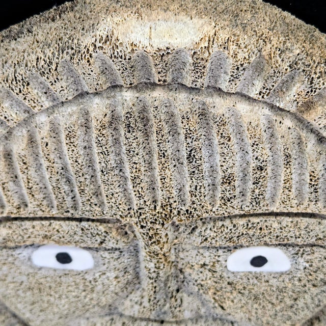 Tan John “Boy” Weyiouanna Inupiat Whale Bone “Sun Face” Sculpture – Shishmaref, Alaska For Sale - Image 8 of 11