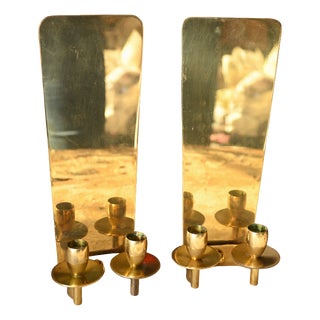 Mid-Century Danish Brass 2-Arm Candleholder Sconces from Dantorp, 1960s, Set of 2 For Sale
