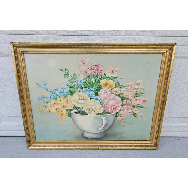Italian Antique Floral Still Life Painting by A.R. Esposito, c. 1890–1920 Description This exquisite original oil painting...