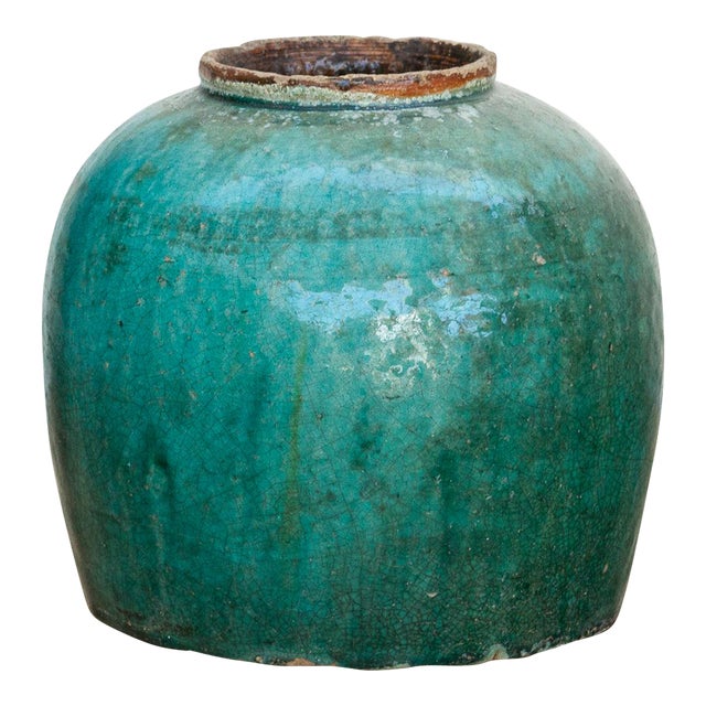 Green Lagoon Glazed Vase For Sale