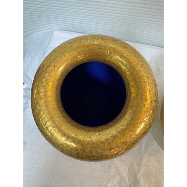 Ceramic Caroline Whyman Golden Striped Vases, Set of Two For Sale - Image 7 of 12