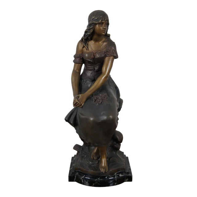 Antique Auguste Moreau French Bronze Seated Young Woman Sculpture For Sale