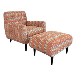 1940s MId Century Modern Upholstered Lounge Chair Ottoman Set For Sale