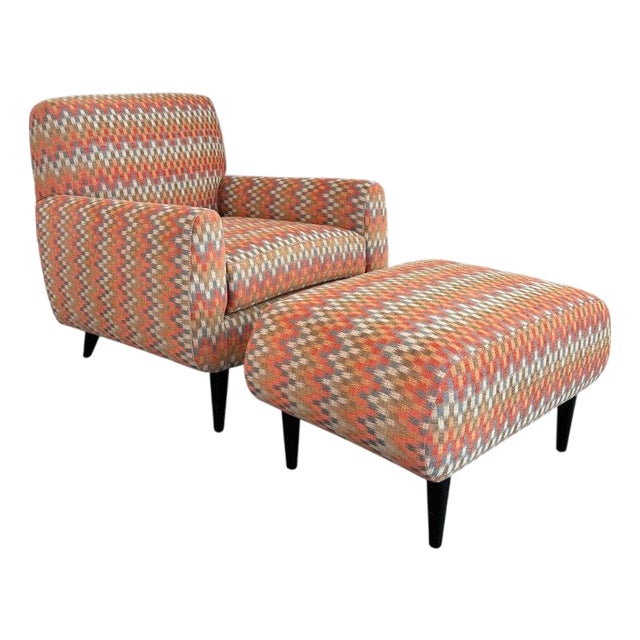 1940s MId Century Modern Upholstered Lounge Chair Ottoman Set For Sale