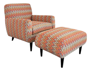 1940s MId Century Modern Upholstered Lounge Chair Ottoman Set