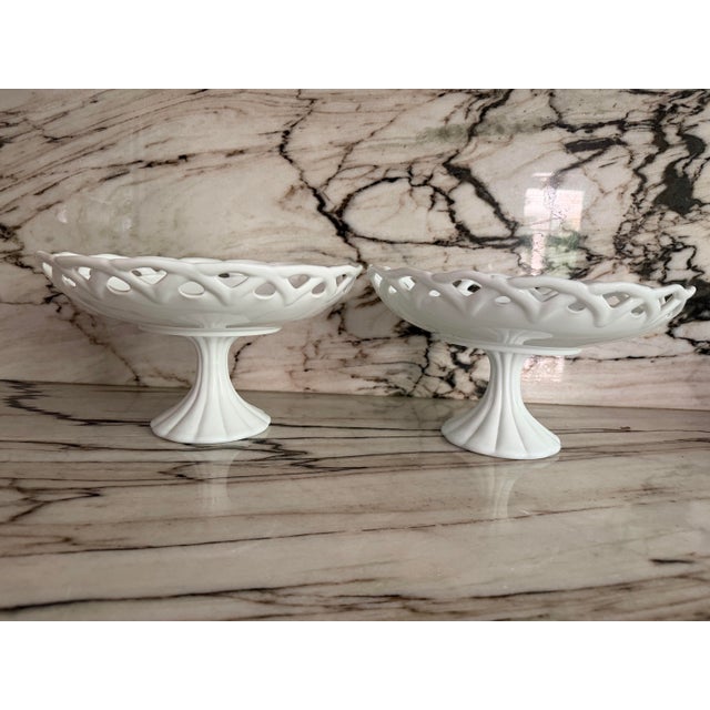 1950s 1950s Milk Glass Footed Centerpiece, Pair For Sale - Image 5 of 6