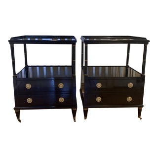 Glossy Black MidCentury Neoclassical Style Kittinger Nightstands- a Pair For Sale