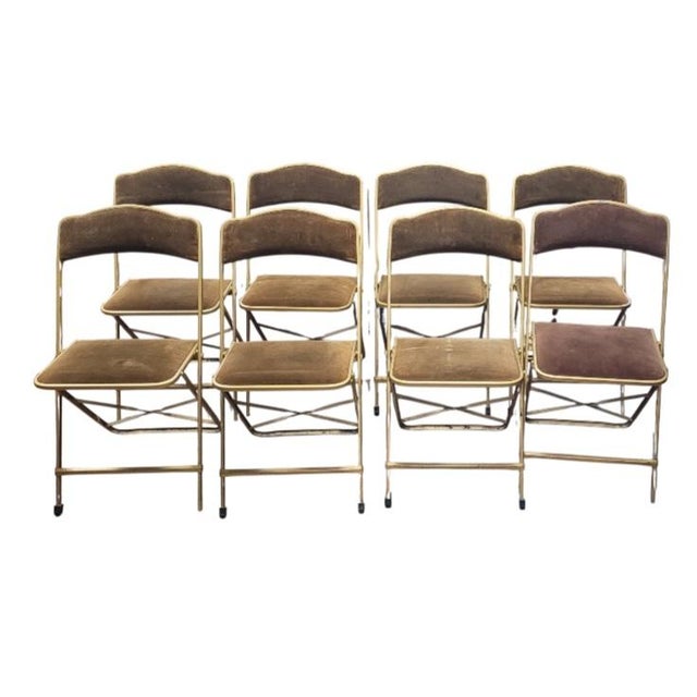 1950s Set 8 Mid Century Velveteen Folding Chairs For Sale - Image 10 of 10