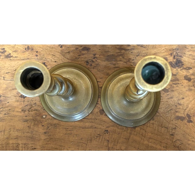 Antique English Brass Open Barley Twist Candlesticks For Sale - Image 4 of 4