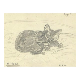 1943 William Wood Drawing of Mittens the Cat For Sale