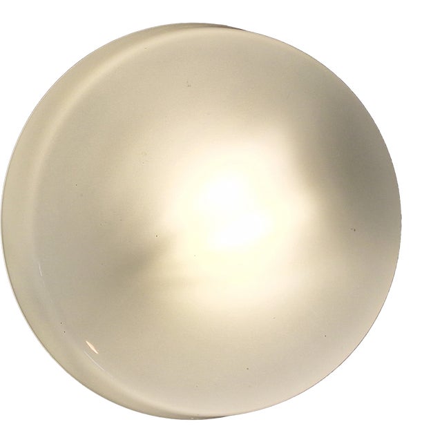 Vintage Minimalist Ceiling Lamp with Opaque White Glass Shade on a Concealed Metal Mount by Robert Zimmermann, 1990s For Sale