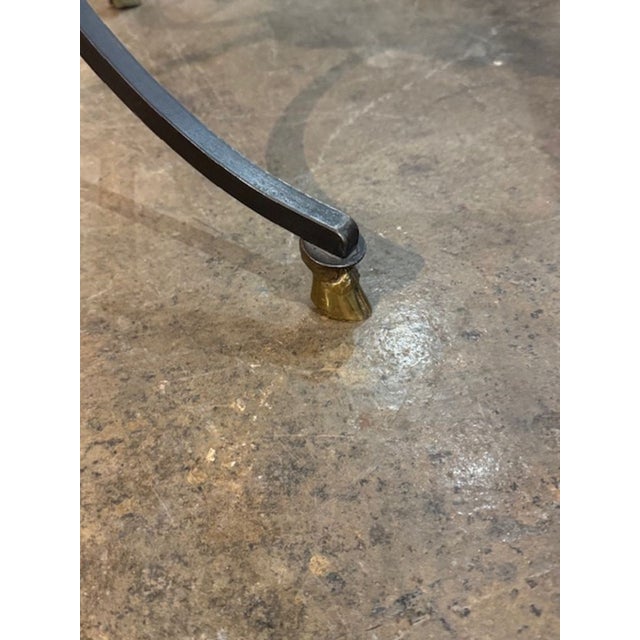 Early 20th Century Antique French Maison Jansen Style Steel and Brass Table With Black Marble For Sale - Image 5 of 5