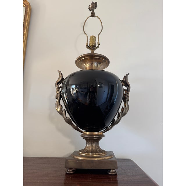 1990 Chapman French Empire Style Black Brass Table Lamp For Sale In Pittsburgh - Image 6 of 12