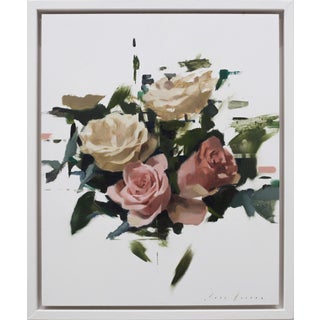 Recomposed No. 1 by Jon Doran | Oil on panel Painting of abstract roses on a light background For Sale