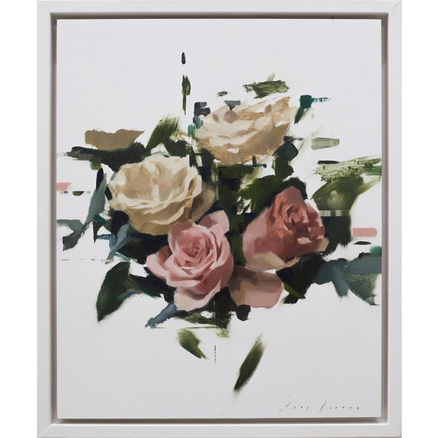 Recomposed No. 1 by Jon Doran | Oil on panel Painting of abstract roses on a light background For Sale