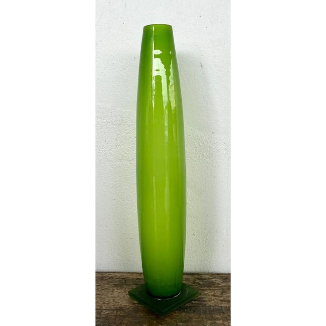 Glass Vintage Tall Green Glass Vase For Sale - Image 7 of 12