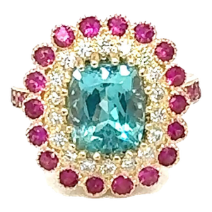 4.61 Carat Apatite Pink Sapphire Diamond Yellow Gold Cocktail Ring, Size 7